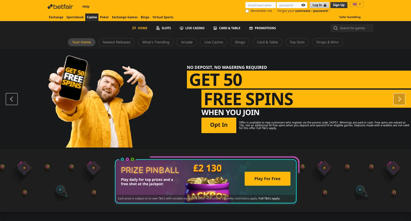 Betfair Casino Screenshot