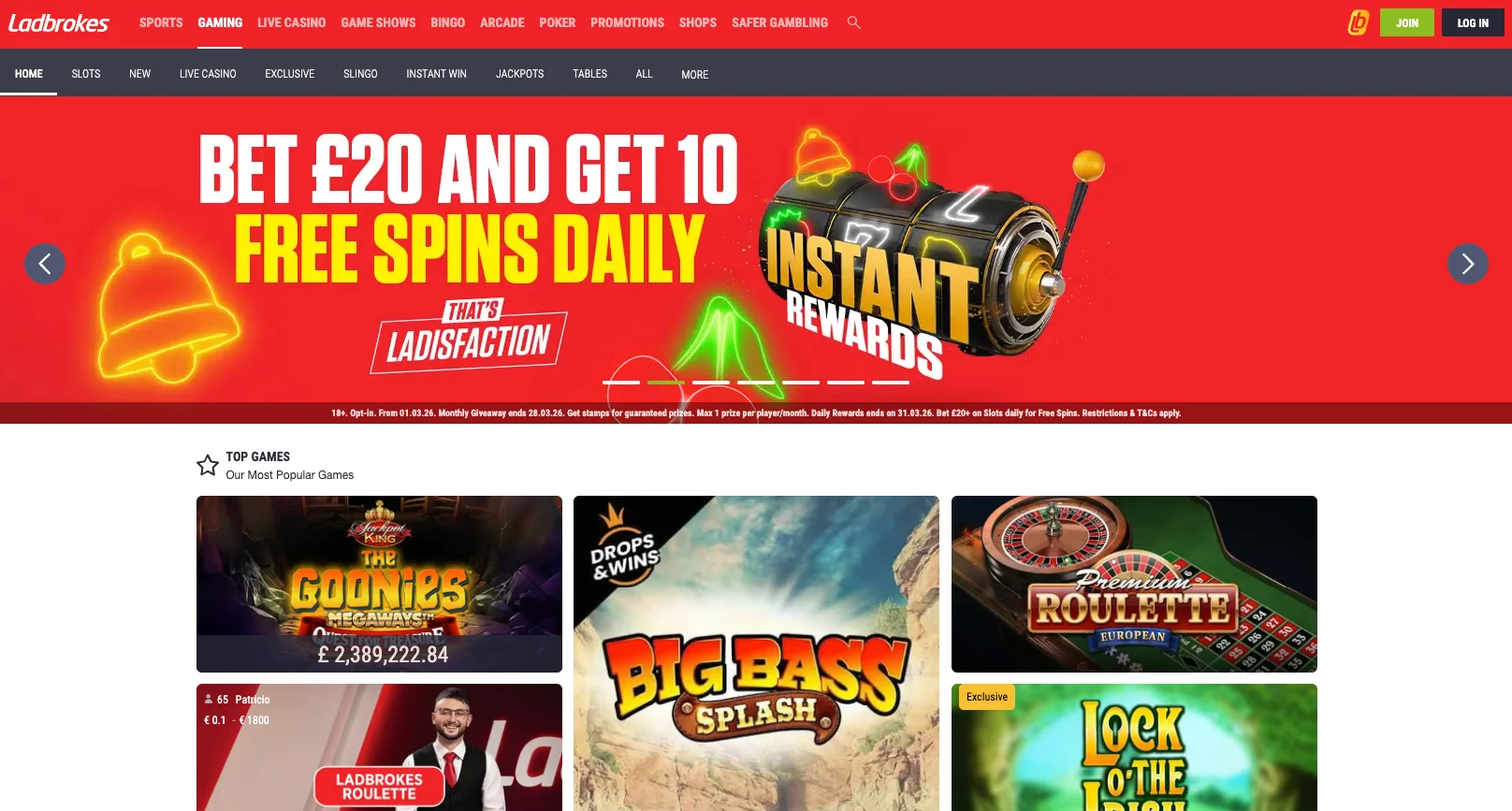 Ladbrokes Casino Screenshot
